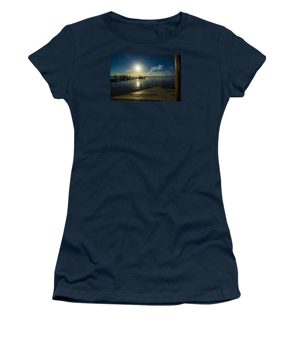 Sunset Women's T-Shirt featuring the photograph Sitting On The Dock Of The Bay by Kevin Cable