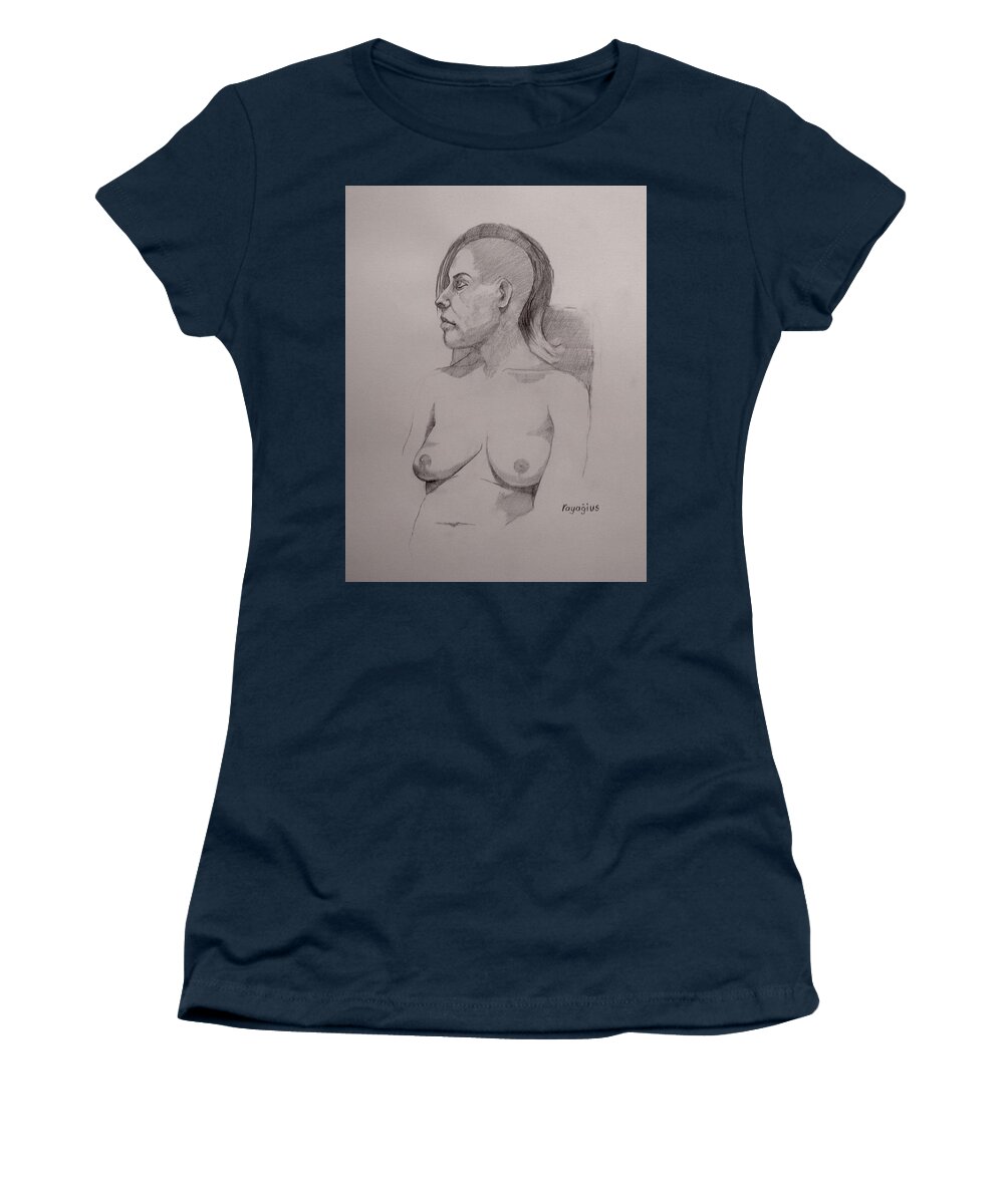 Female Women's T-Shirt featuring the drawing Sketch for sitting Cassie by Ray Agius
