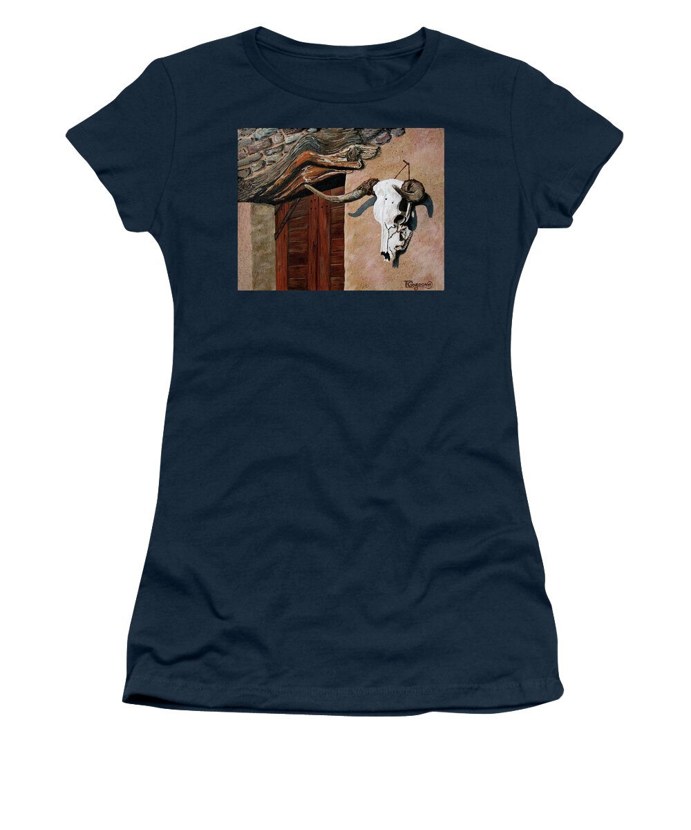 Rust Women's T-Shirt featuring the painting Skull en la casa by Timithy L Gordon