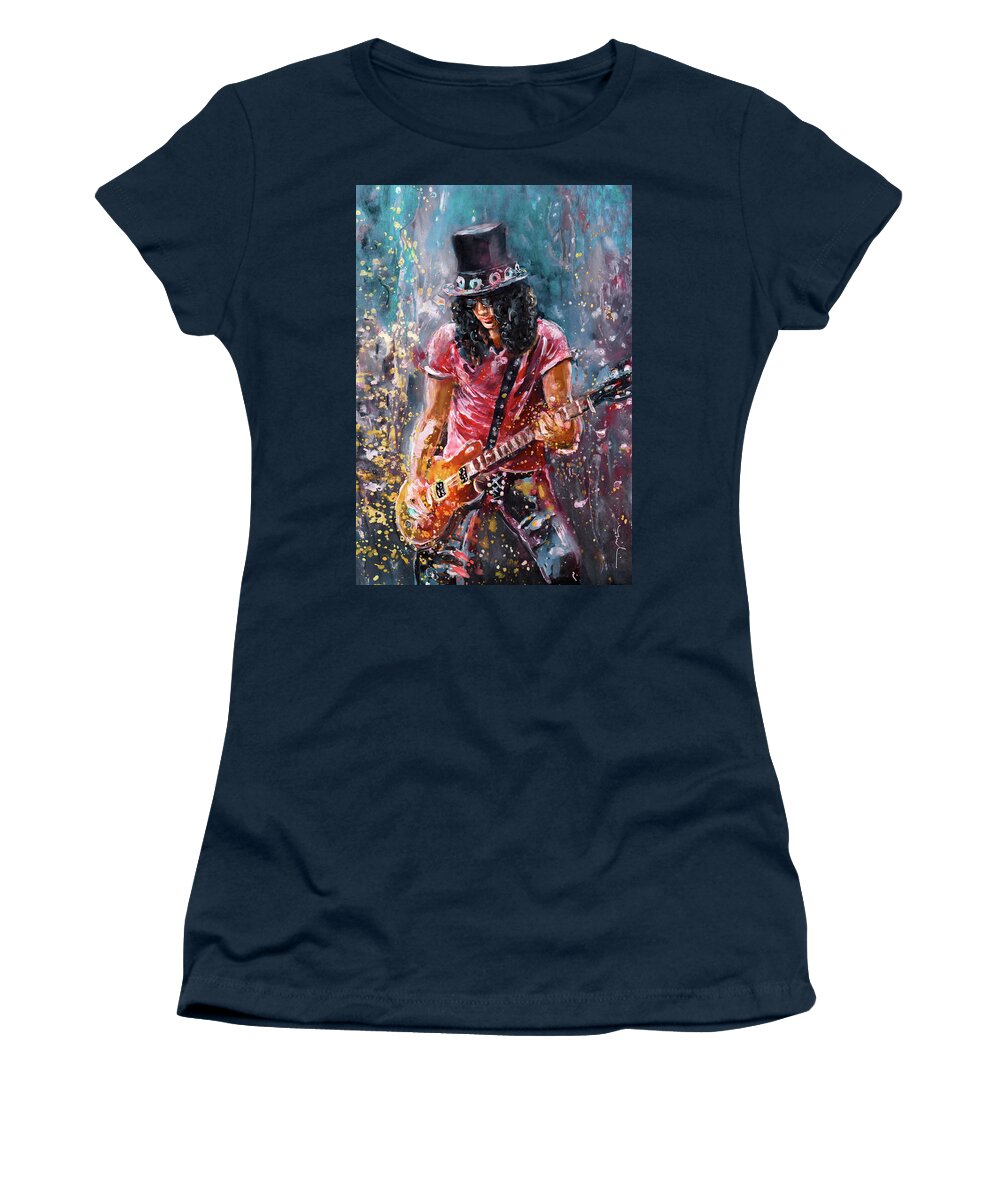 Music Women's T-Shirt featuring the painting Slash by Miki De Goodaboom
