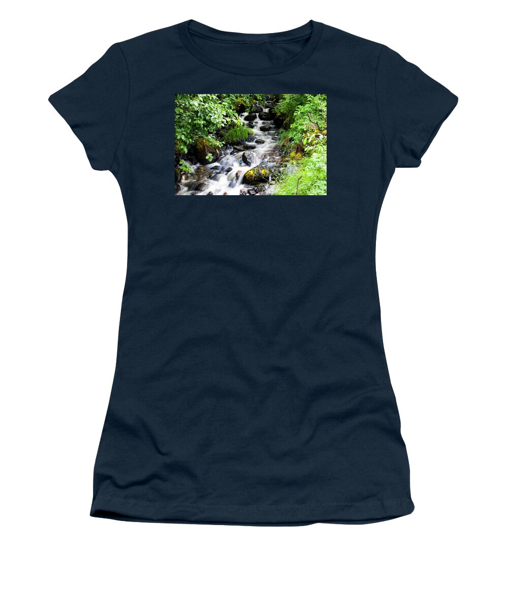 Waterfall Women's T-Shirt featuring the photograph Small Alaskan Waterfall by Anthony Jones