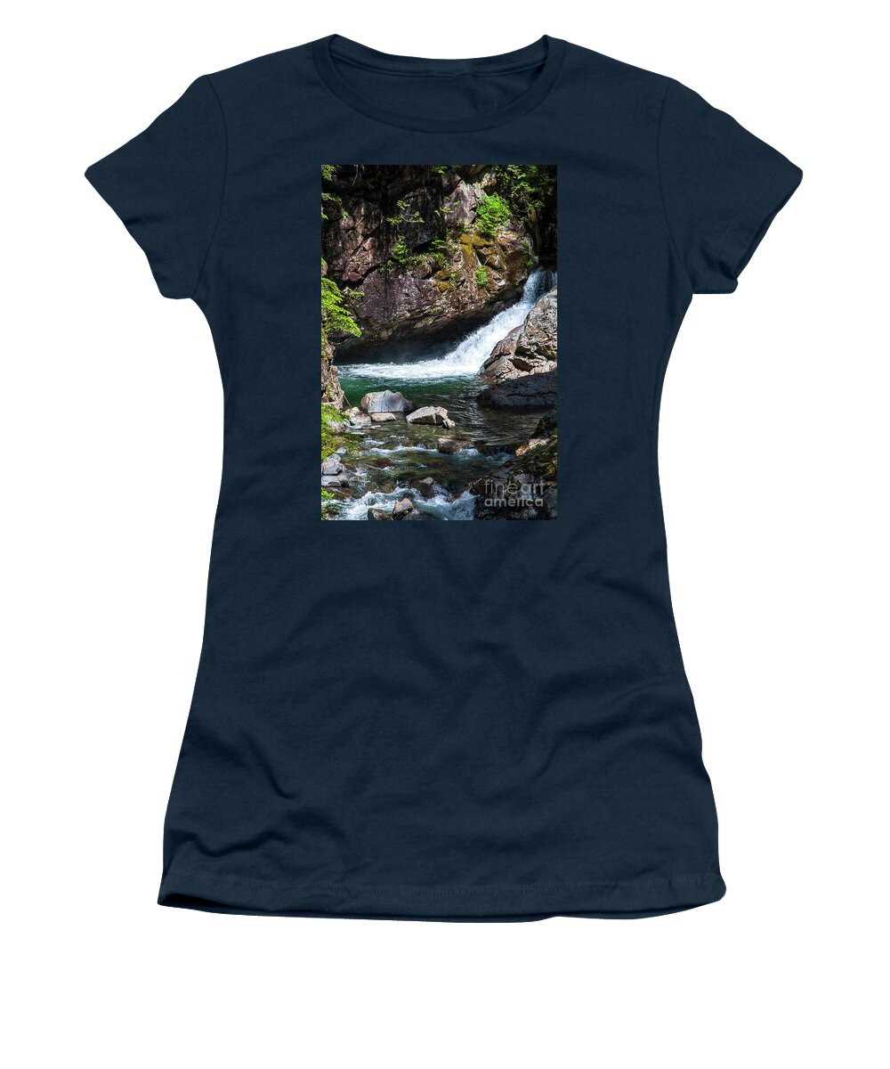 Cascade-mountains Women's T-Shirt featuring the photograph Small Waterfall In Mountain Stream by Kirt Tisdale