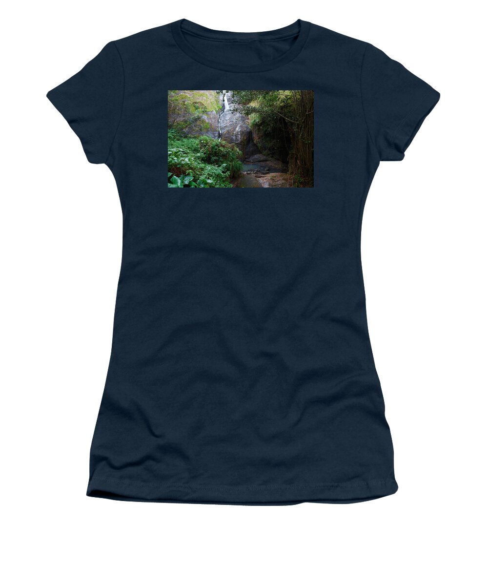 Small Waterfall By The Side Of The Road Between The Towns Of Orocovis And Corozal In Puerto Rico. Women's T-Shirt featuring the photograph Small Waterfall by Ricardo J Ruiz de Porras