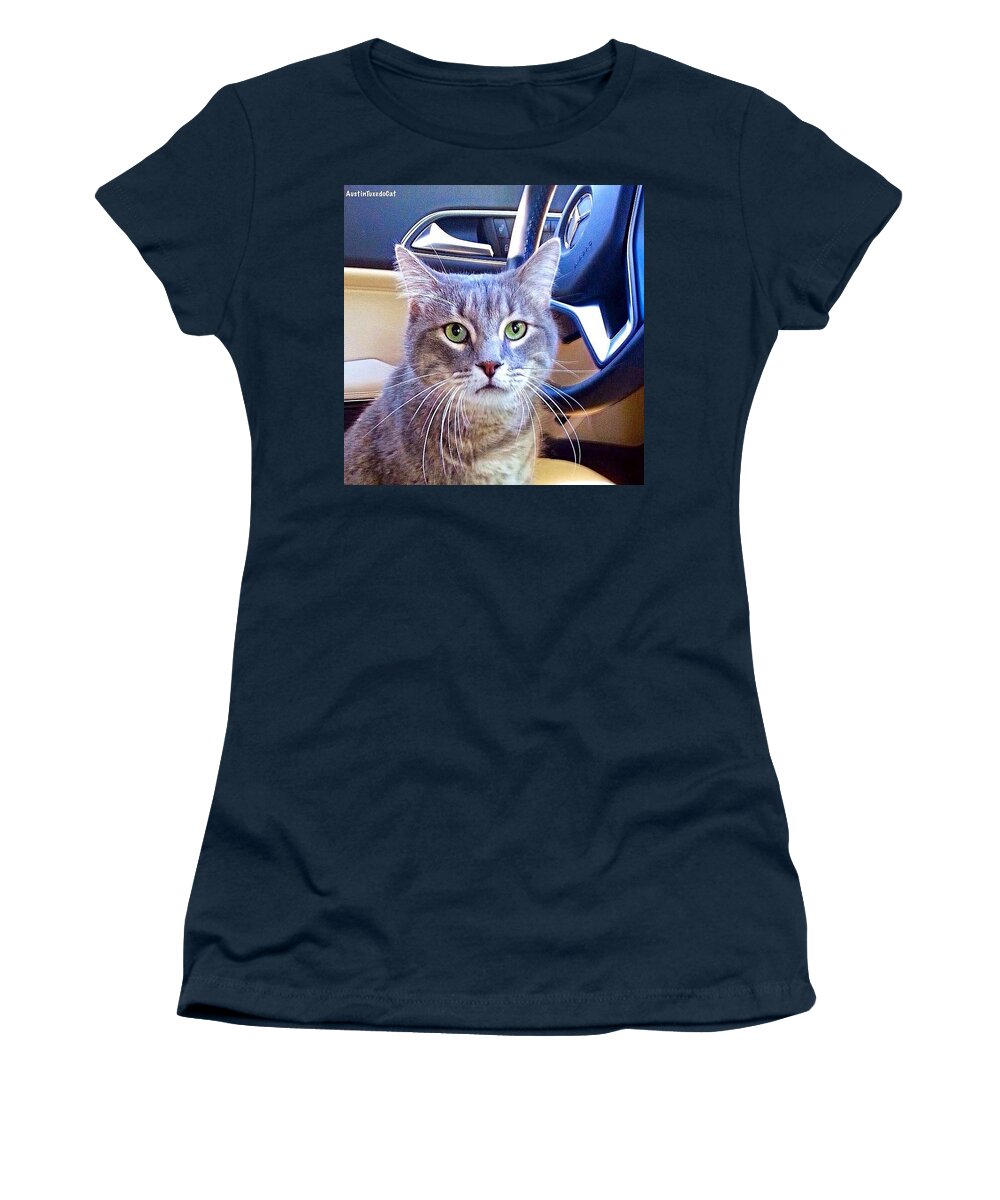 Catsofinstagram Women's T-Shirt featuring the photograph #smokey Is Serious About Driving. It by Austin Tuxedo Cat
