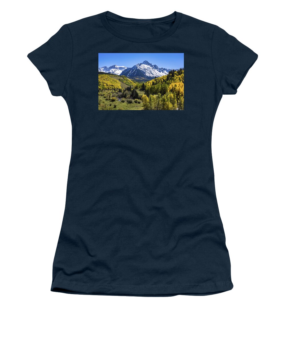 Colorado Photographs Women's T-Shirt featuring the photograph Sneffles And Stream 3 by Gary Benson