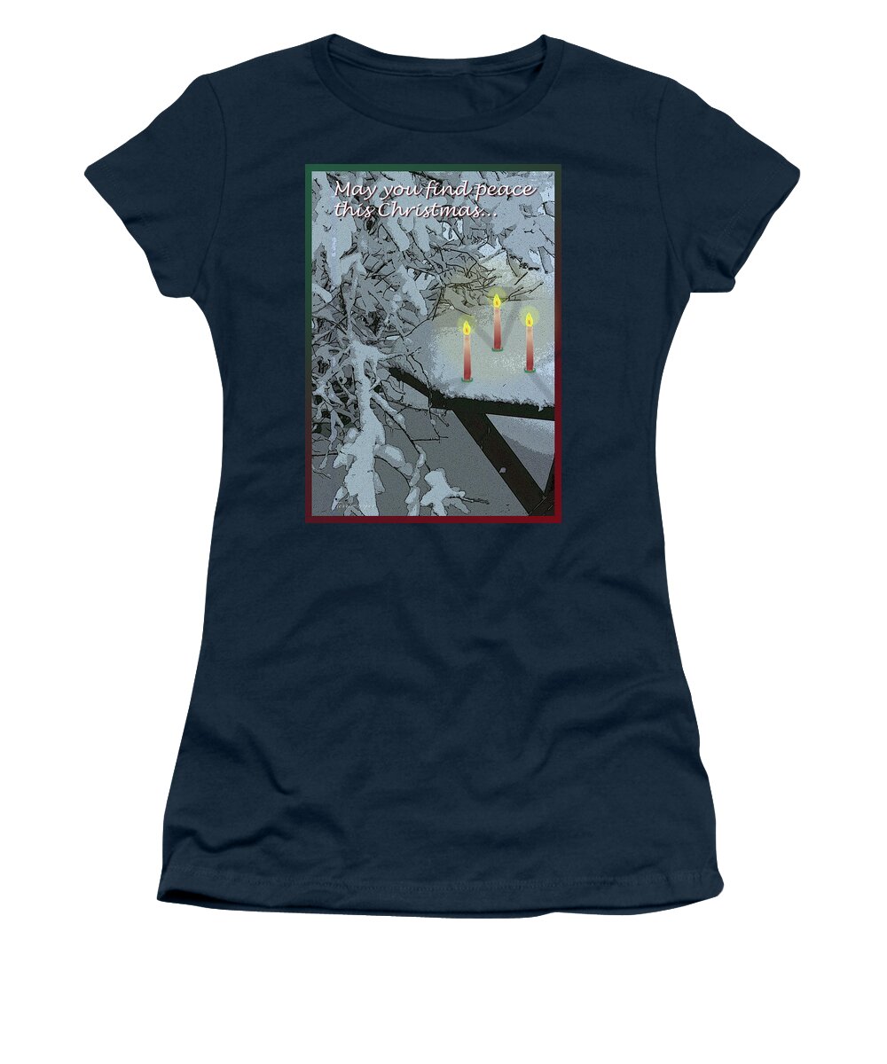 Christmas Women's T-Shirt featuring the photograph Snow and Candlelight by Terri Harper