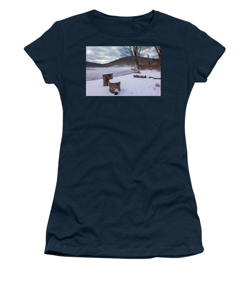 Winter Women's T-Shirt featuring the photograph Snow Covered Winter Stumps by Angelo Marcialis