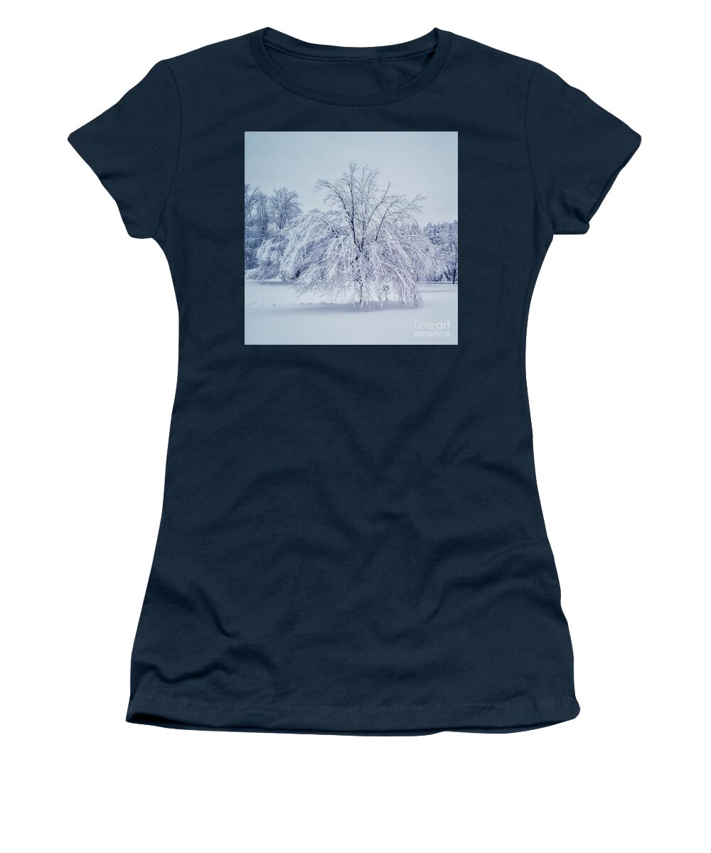 Landscape Women's T-Shirt featuring the photograph Snow Encrusted Tree by Mary Capriole