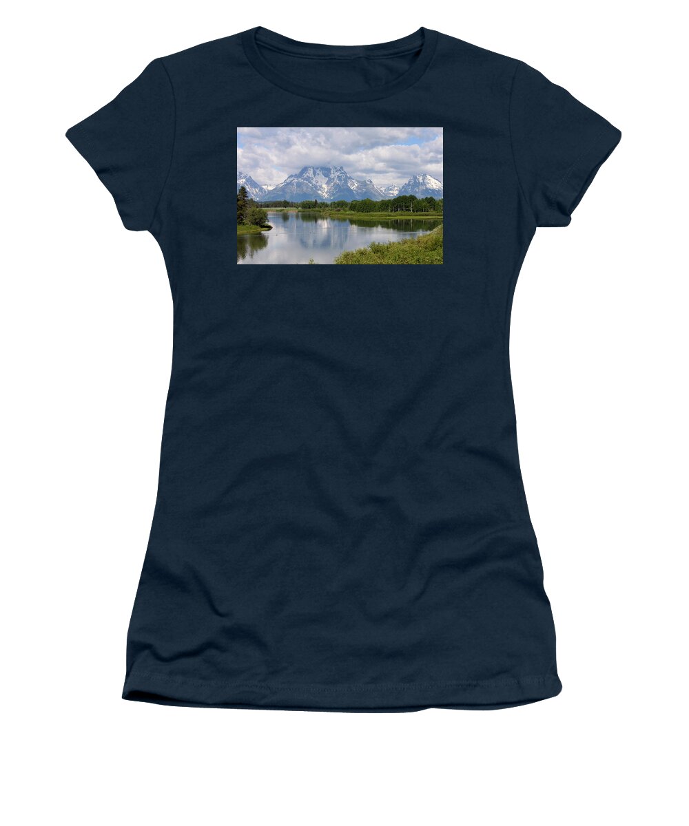 Teton Mountains Women's T-Shirt featuring the photograph Snow in July by John Moyer