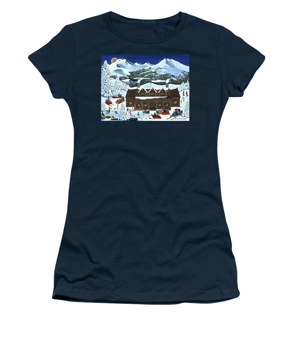 Snowmobiles Women's T-Shirt featuring the painting Snowmobile Holiday by Jennifer Lake