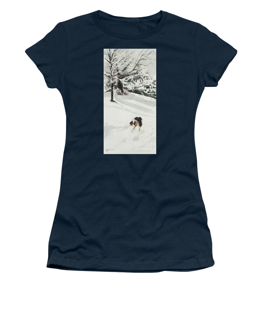 Snow Women's T-Shirt featuring the painting Snowy Day by Yoshiko Mishina