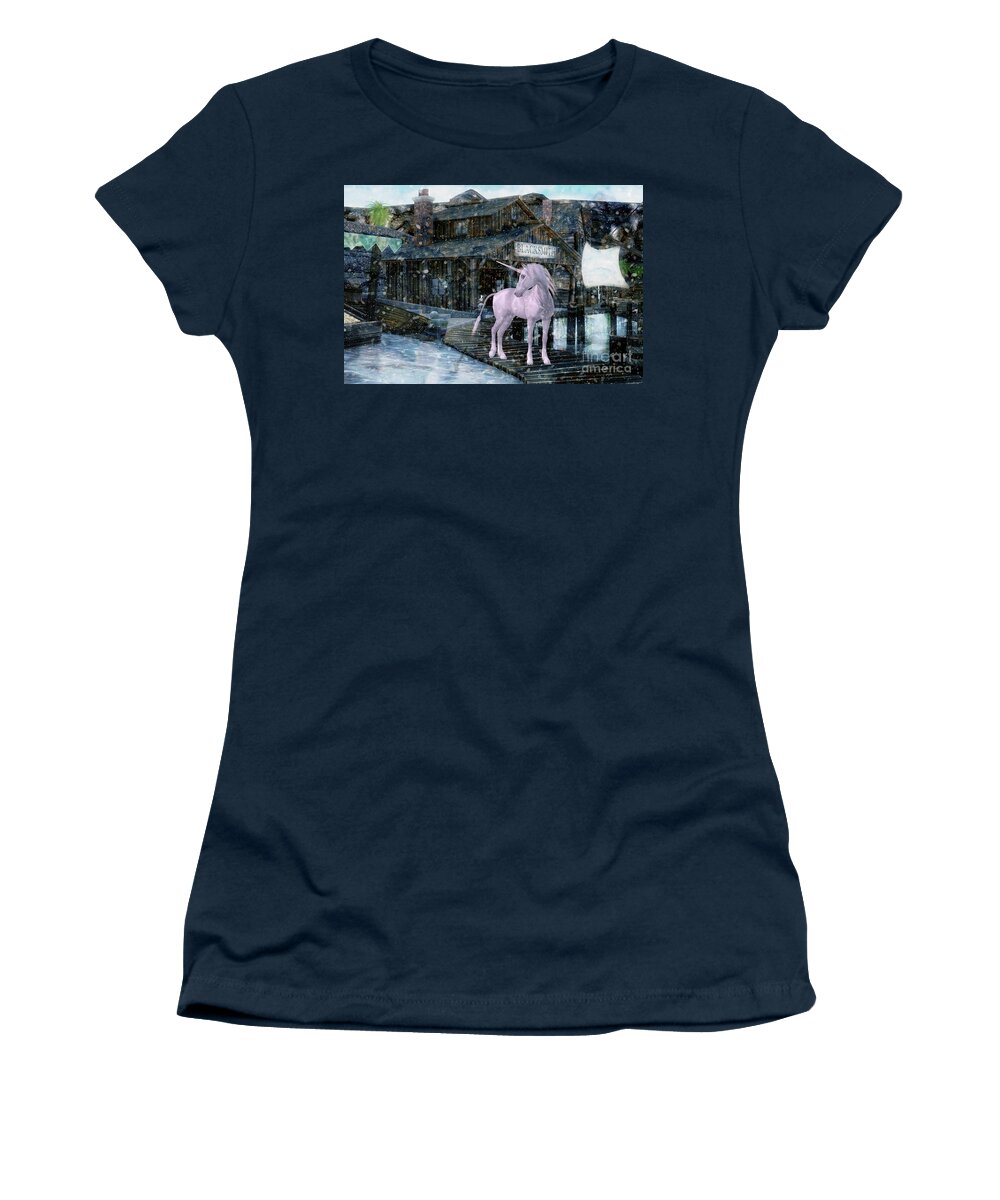 Unicorn Women's T-Shirt featuring the digital art Snowy Unicorn by Digital Art Cafe