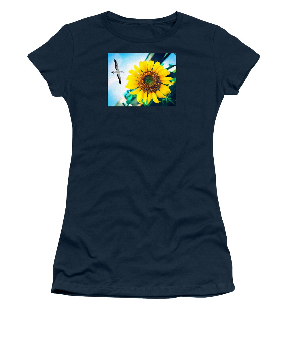 Sunflower Women's T-Shirt featuring the photograph Soaring Bird Sunflower by Phil Perkins