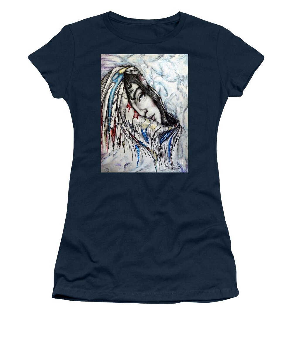 Girl Women's T-Shirt featuring the drawing Softly Wrapped by Georgia Doyle