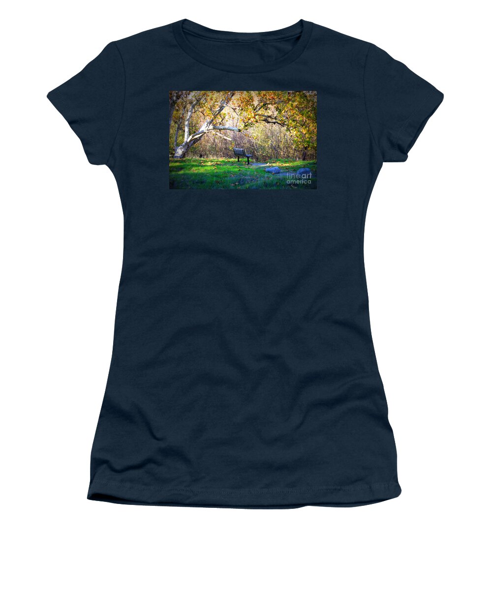 Landscape Women's T-Shirt featuring the photograph Solitude under the Sycamore by Carol Groenen