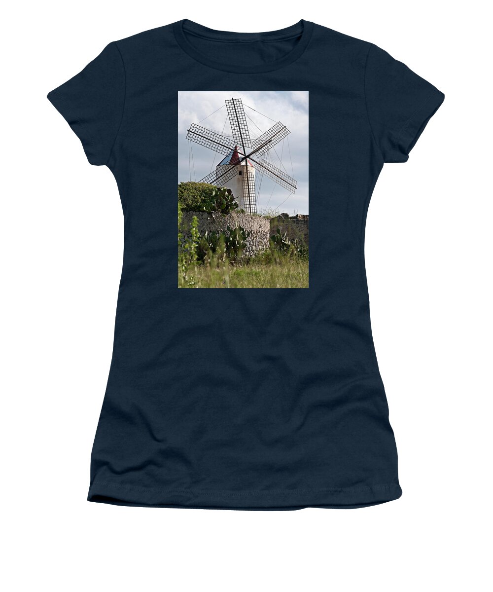 Spain Women's T-Shirt featuring the photograph Spanish Wind Mill Red And White Hat by Pedro Cardona Llambias