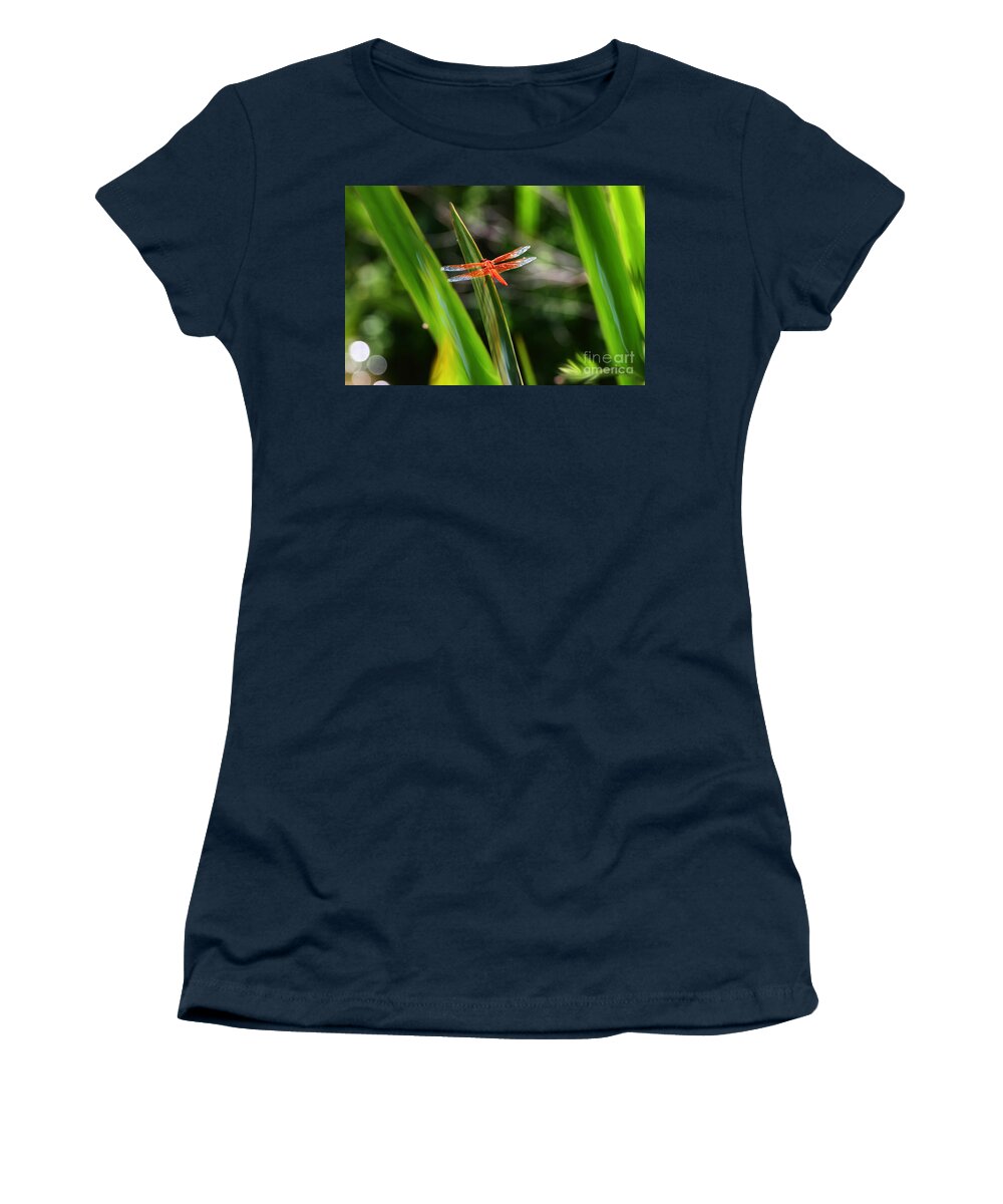 Dragonfly Women's T-Shirt featuring the digital art Sparkling Red Dragonfly by Lisa Redfern