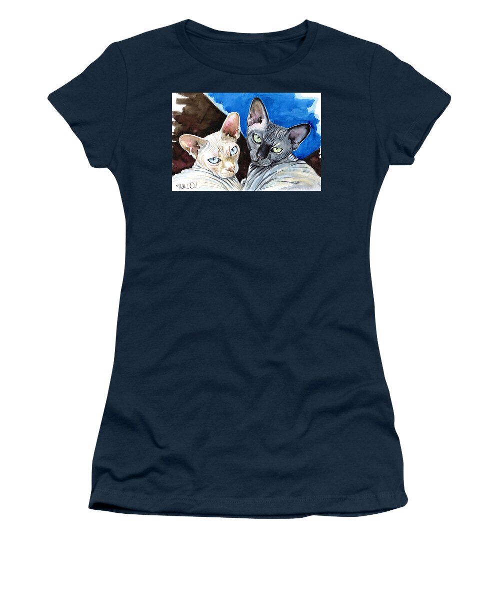 Cats Women's T-Shirt featuring the painting Sphynx Love - Cat Painting by Dora Hathazi Mendes