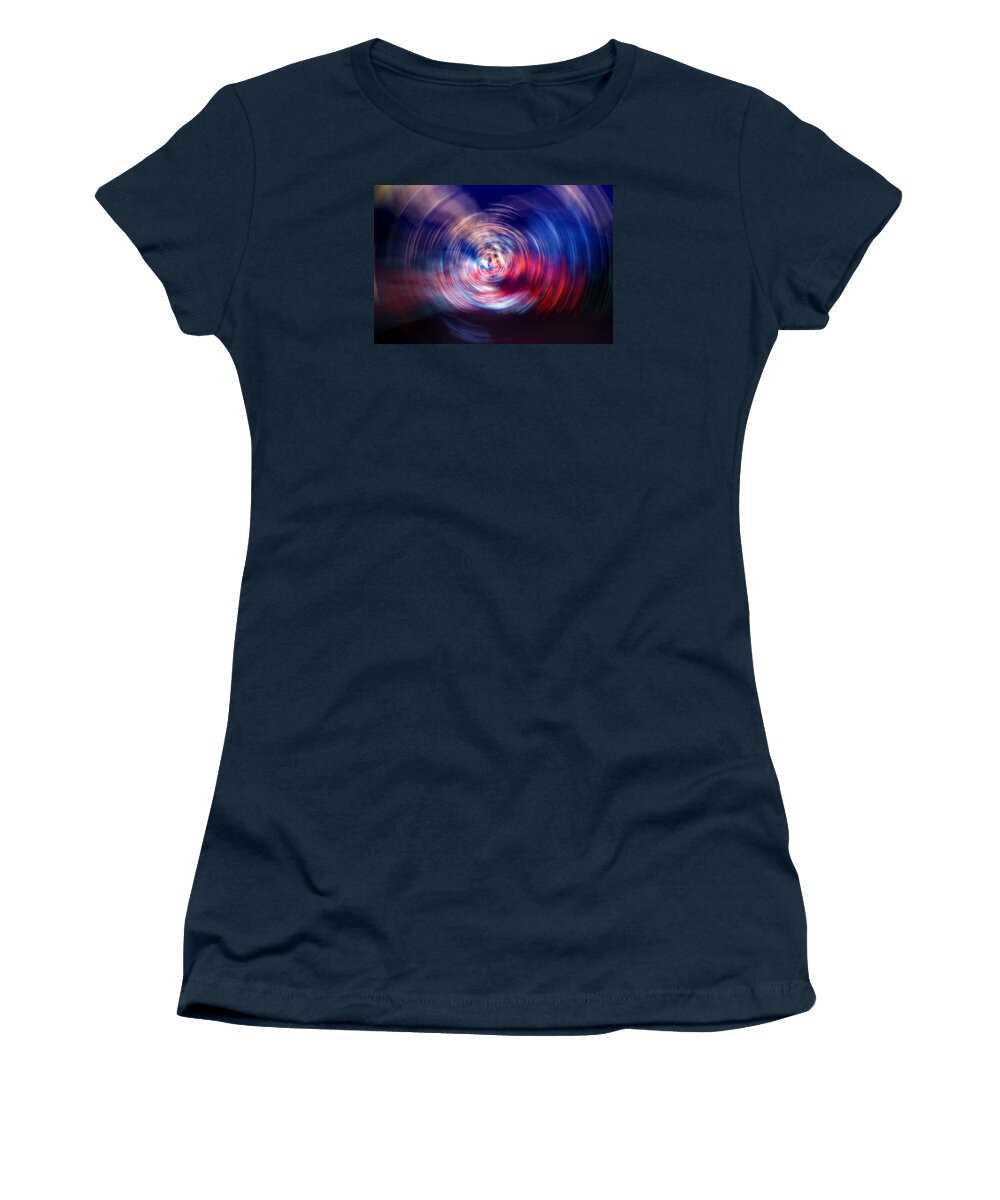 John D Williams Women's T-Shirt featuring the photograph Spinning NEON Blur by John Williams