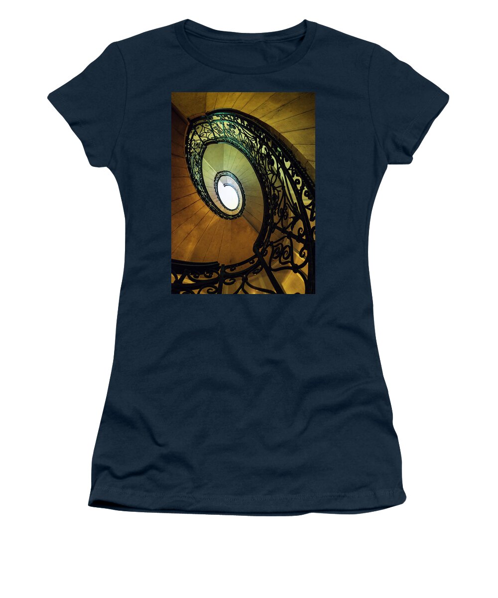 Staircase Women's T-Shirt featuring the photograph Spiral staircase in brown and green tones by Jaroslaw Blaminsky