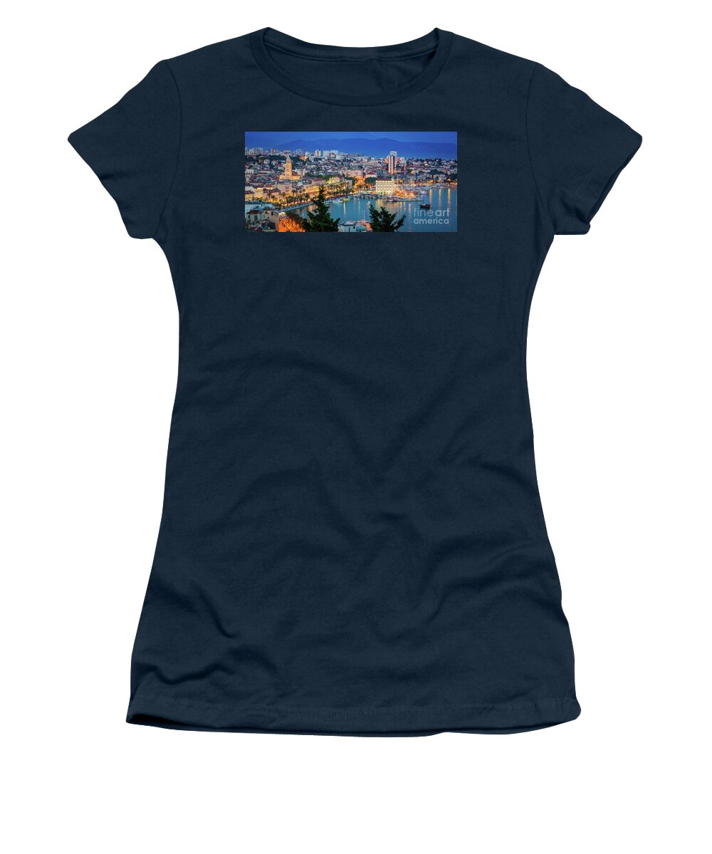 Adriatic Sea Women's T-Shirt featuring the photograph Split Evening Panorama by Inge Johnsson