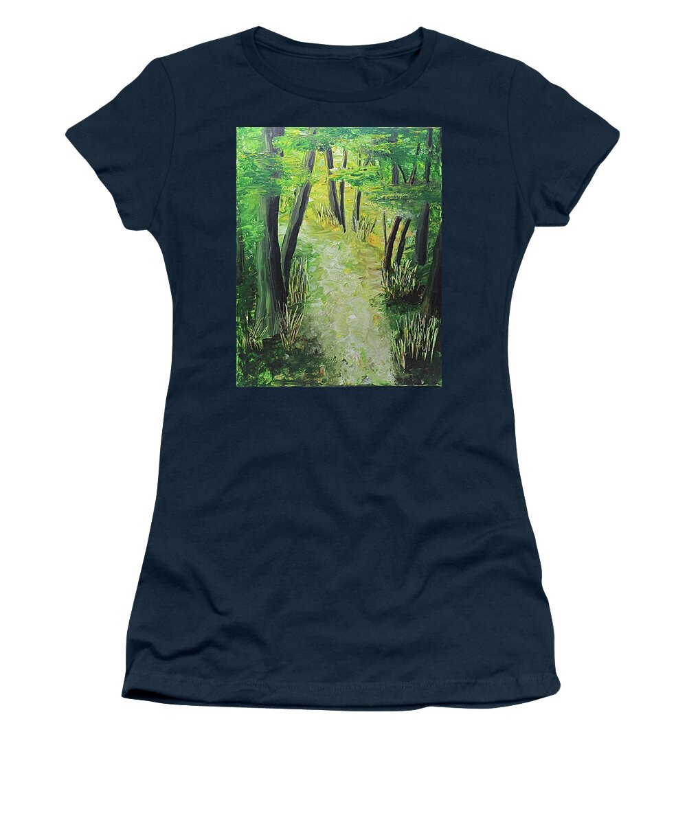 Earth Day Women's T-Shirt featuring the painting Spring Path by April Burton