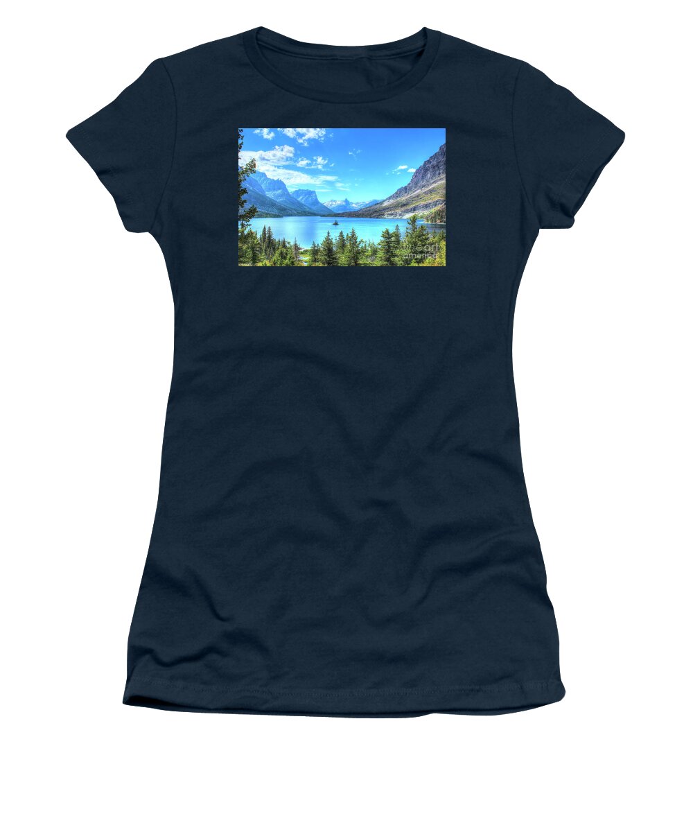 St Mary Lake Women's T-Shirt featuring the photograph St Mary Lake by Lorraine Baum