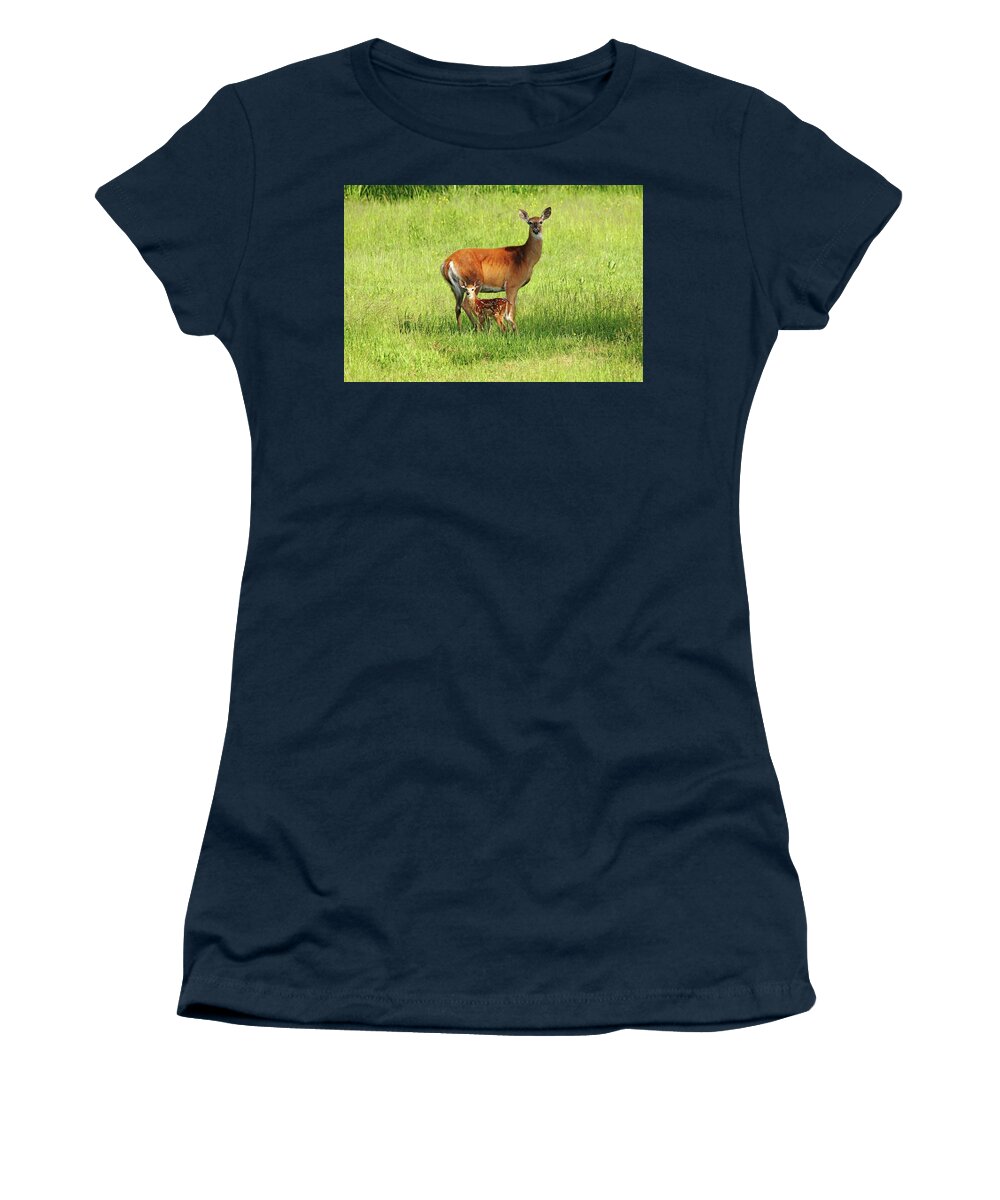Deer Women's T-Shirt featuring the photograph Stand By Me by Debbie Oppermann