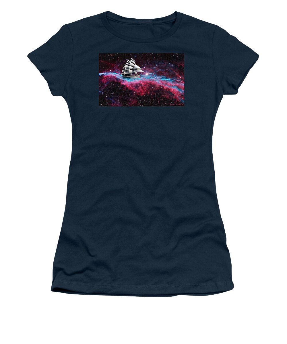 Ship Women's T-Shirt featuring the mixed media Sailing Through by Mindy Huntress