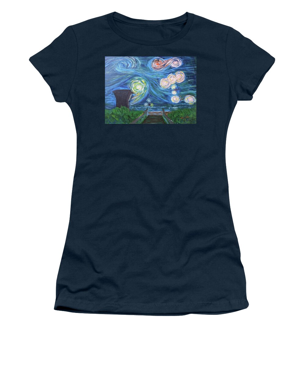 Starrynight Women's T-Shirt featuring the painting Starry Beach by Mike Jenkins
