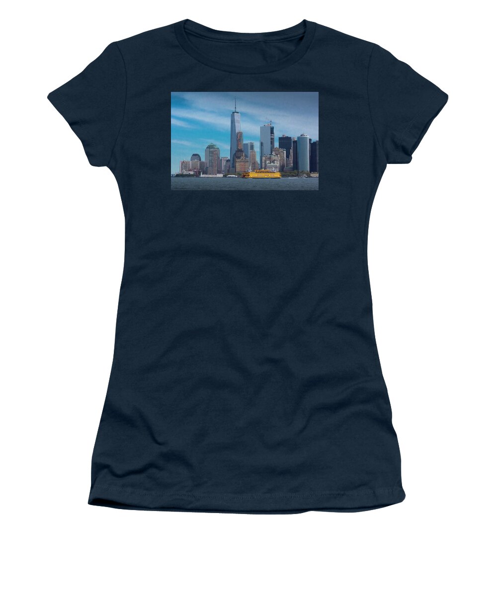 Manhattan Island Women's T-Shirt featuring the photograph Staten Island Ferry leaving Manhattan by Kenneth Cole