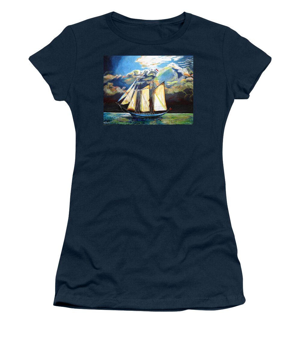 Sailing Ship Women's T-Shirt featuring the painting Steady as She Goes by Mike Benton