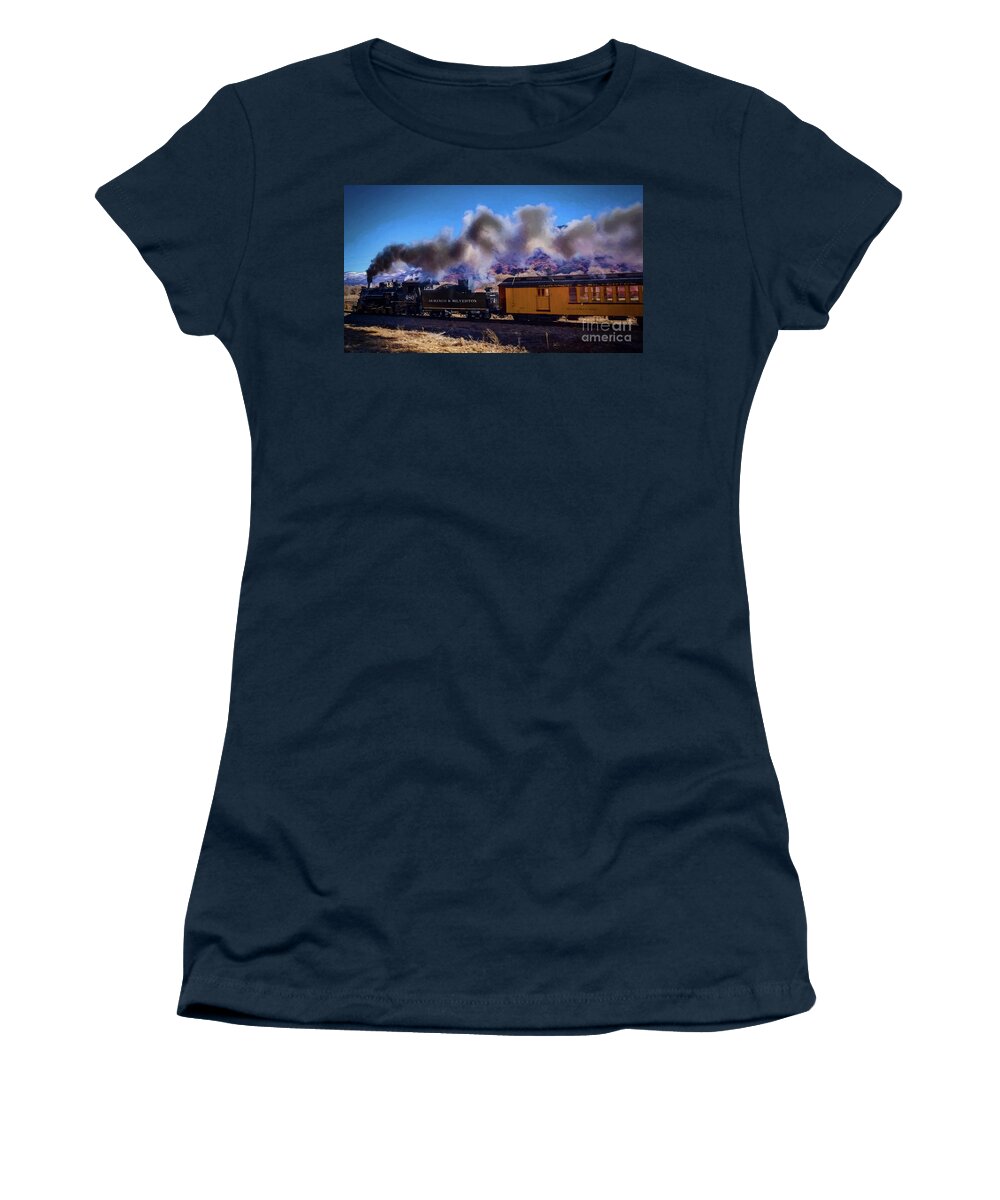 Railroad Women's T-Shirt featuring the photograph Steaming Along On The 480 by Janice Pariza