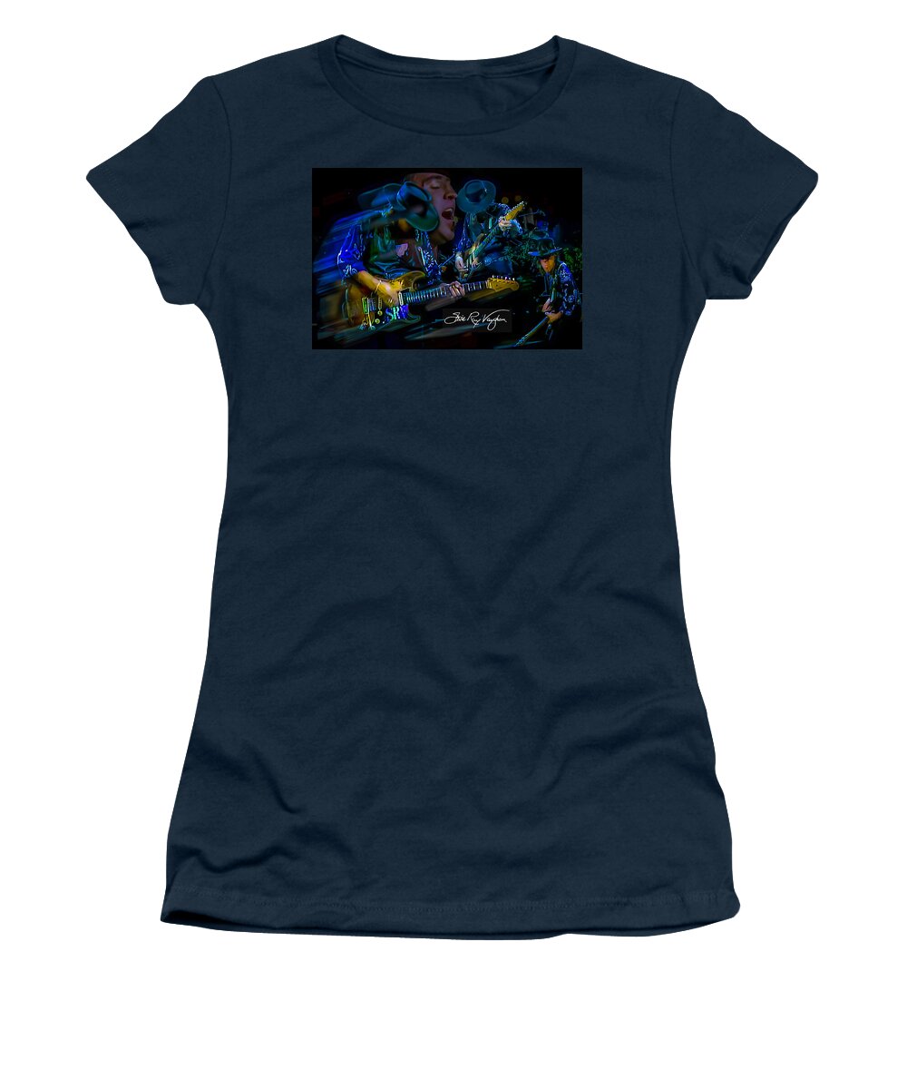 Musicians Women's T-Shirt featuring the digital art Stevie Ray Vaughan - Double Trouble by Glenn Feron