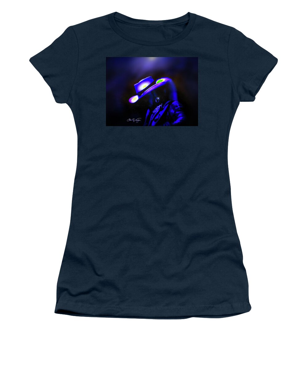 Musicians Women's T-Shirt featuring the photograph Stevie Ray Vaughan - Superstition by Glenn Feron