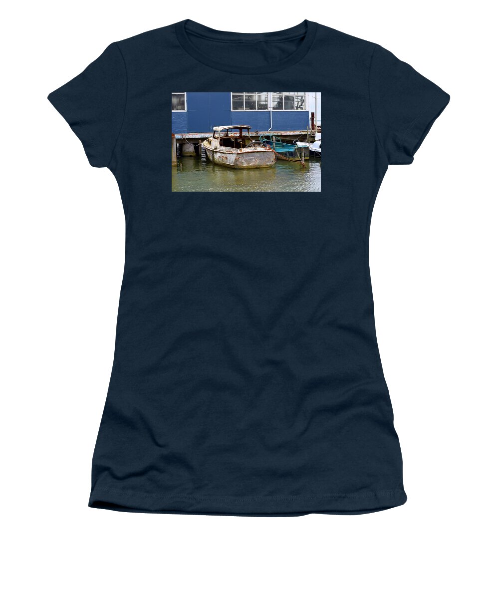Boat Women's T-Shirt featuring the photograph Still Afloat by Outside the door By Patt