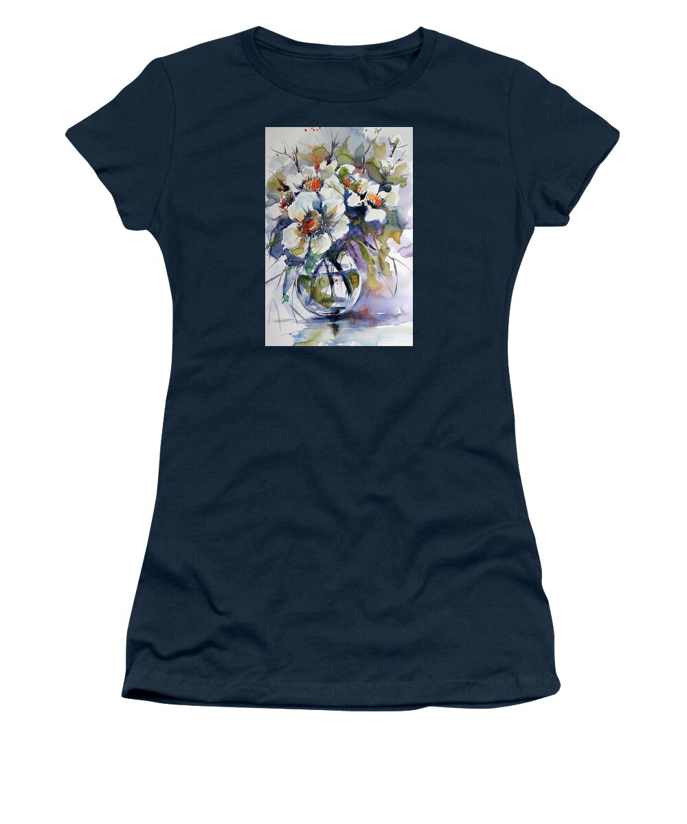 Still Life Women's T-Shirt featuring the painting Still life with white flowers by Kovacs Anna Brigitta