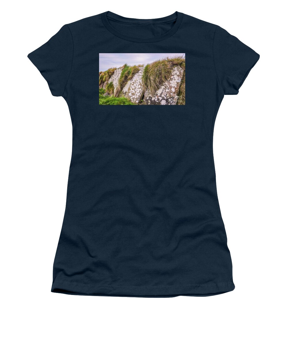 Ireland Rocks Series By Lexa Harpell Women's T-Shirt featuring the photograph Stone Fence Cliffs of Moher Ireland by Lexa Harpell