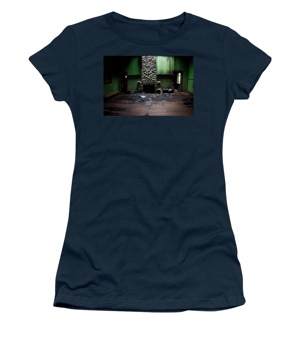 Abandoned Home Women's T-Shirt featuring the photograph Stone Fireplace by Mike Eingle