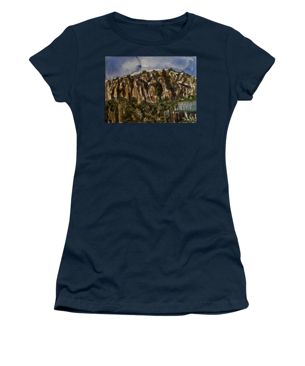 Landscape Women's T-Shirt featuring the painting Store at Davis Mountain's Base by Angela Weddle