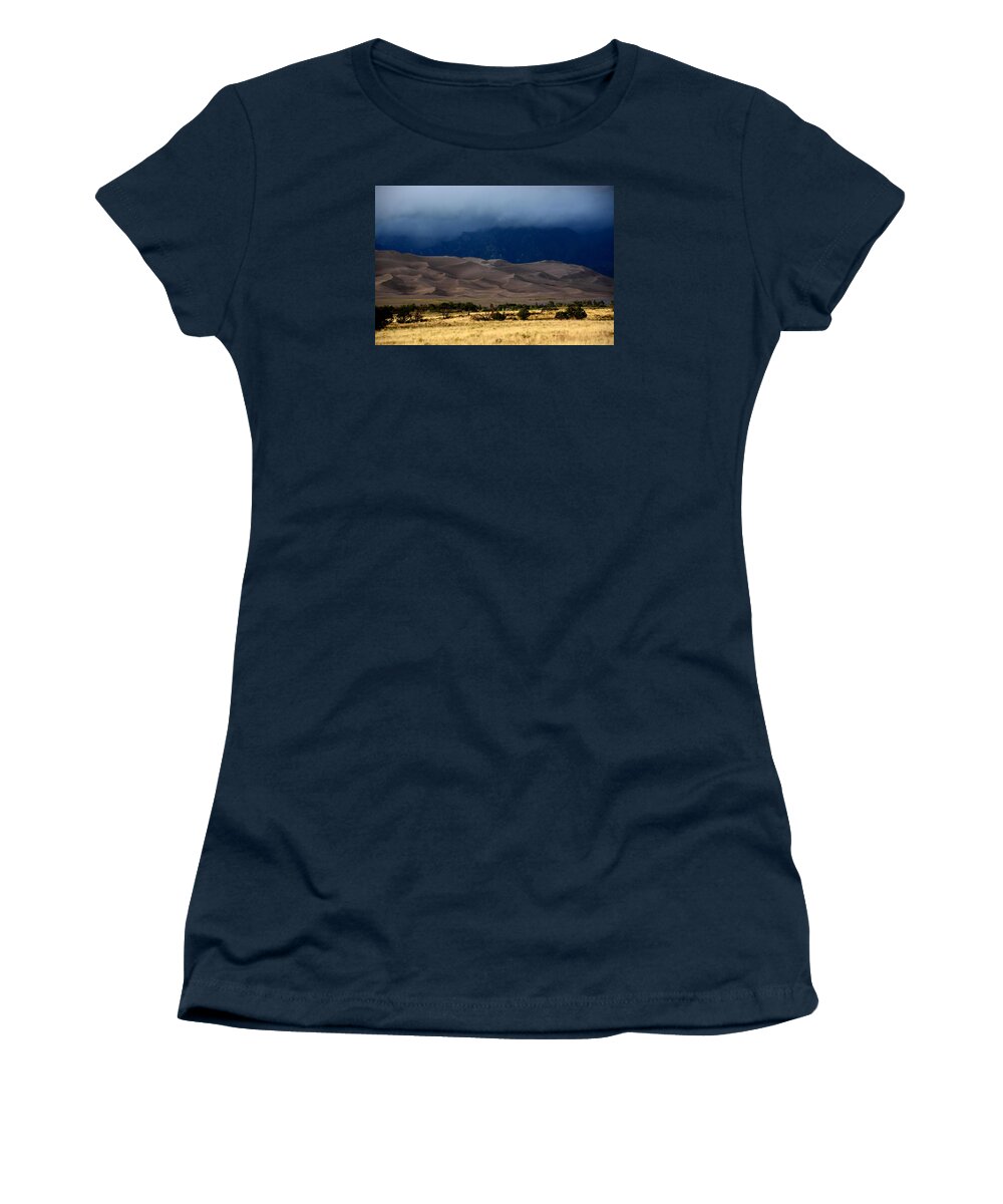 Storm Women's T-Shirt featuring the photograph Storm Over The Great Dunes Colorado by Charlotte Schafer