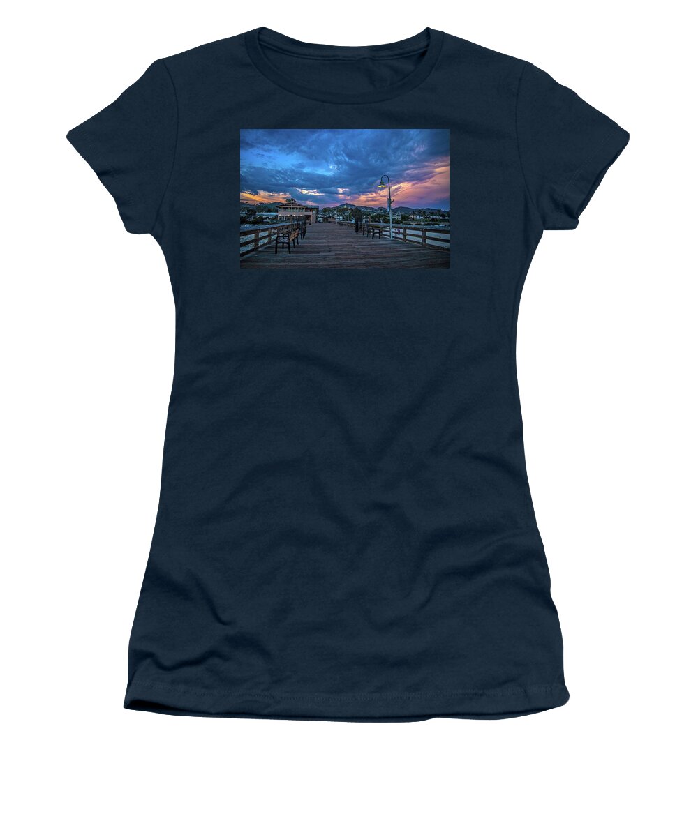 Storm Women's T-Shirt featuring the photograph Stormy Skies Over the Pier by Lynn Bauer