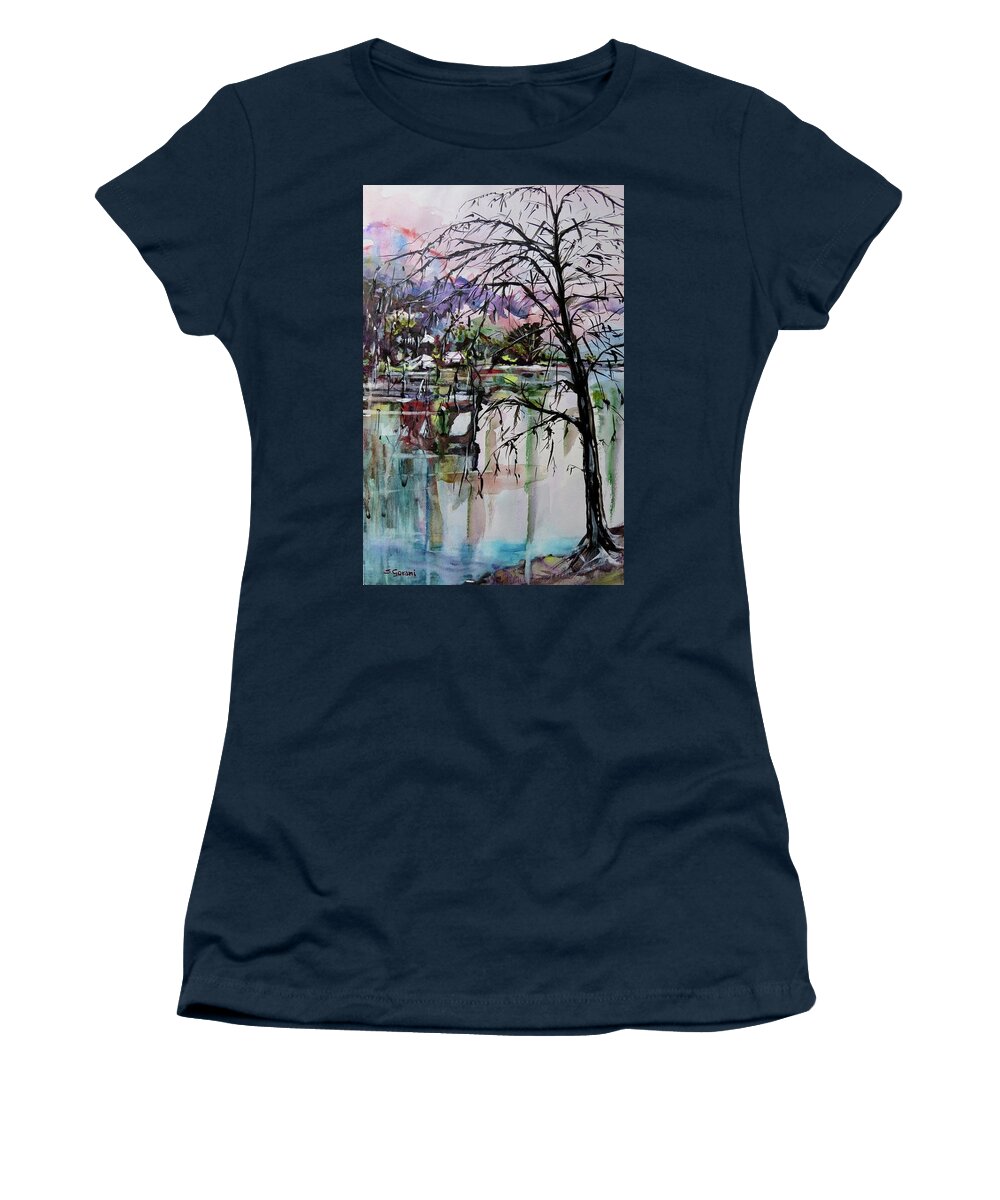 Painting Women's T-Shirt featuring the painting Strange Tree by Geni Gorani