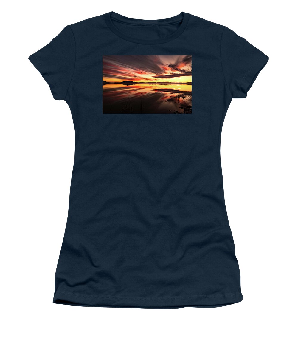 Utah Lake Women's T-Shirt featuring the photograph Streaks of Utah Lake by Wesley Aston