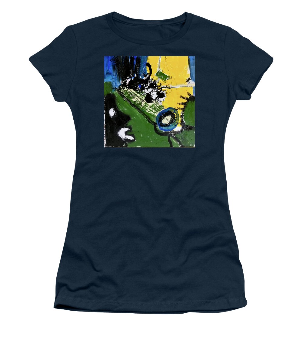 Abstract Women's T-Shirt featuring the painting Street Brawl Gawkers by Carole Johnson