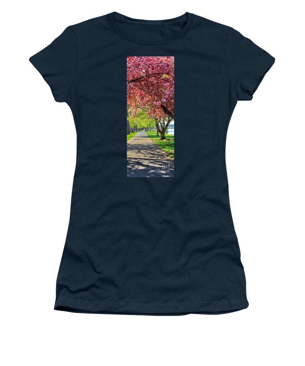 Riverfront Park Women's T-Shirt featuring the photograph Stroll In The Park by Geoff Crego