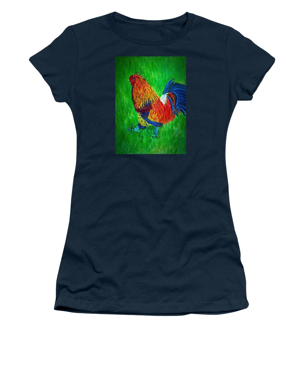 Rooster Women's T-Shirt featuring the painting Strutting Batam Rooster by Anne Sands