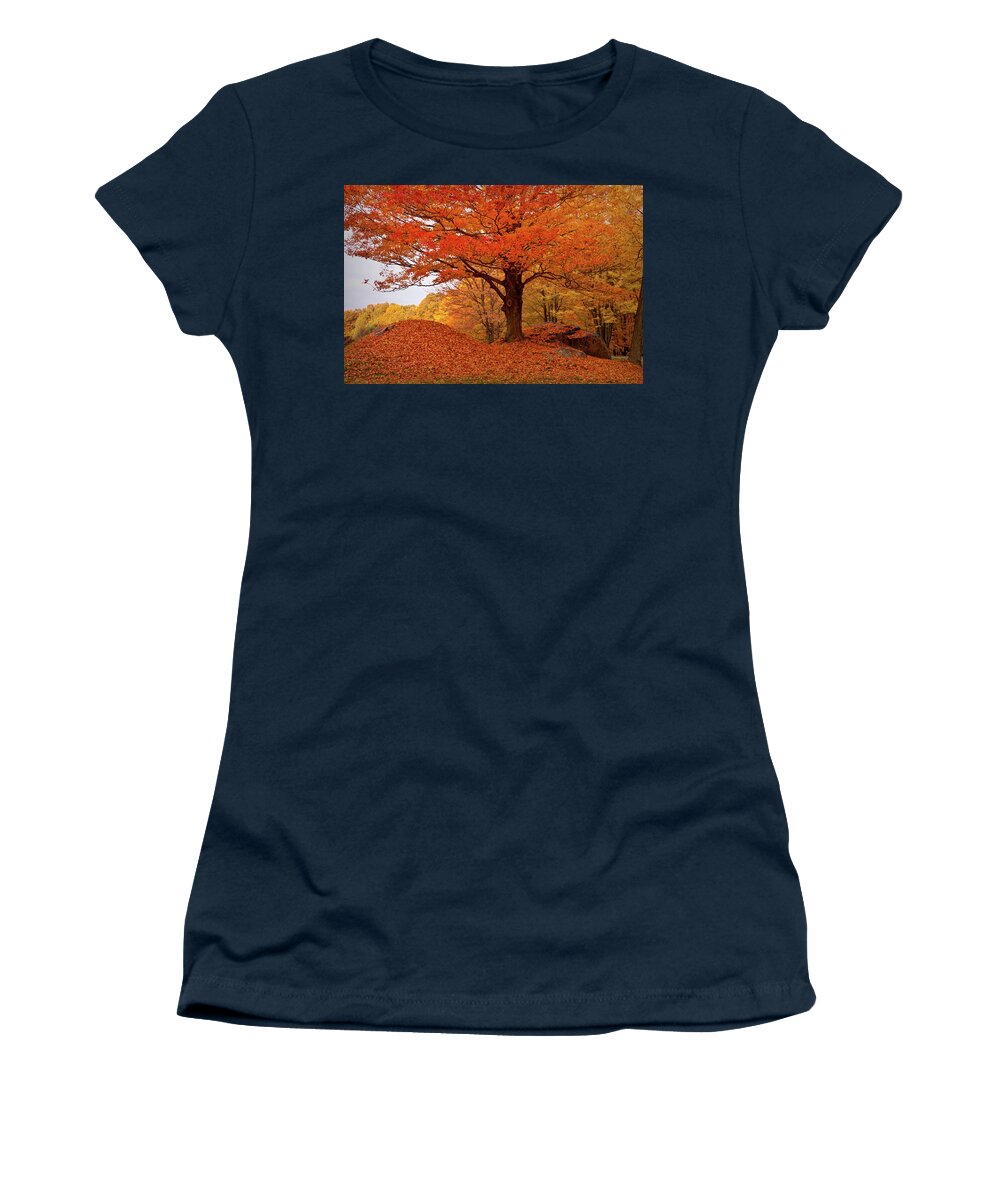 Peabody Massachusetts Women's T-Shirt featuring the photograph Sturdy Maple in Autumn Orange by Jeff Folger