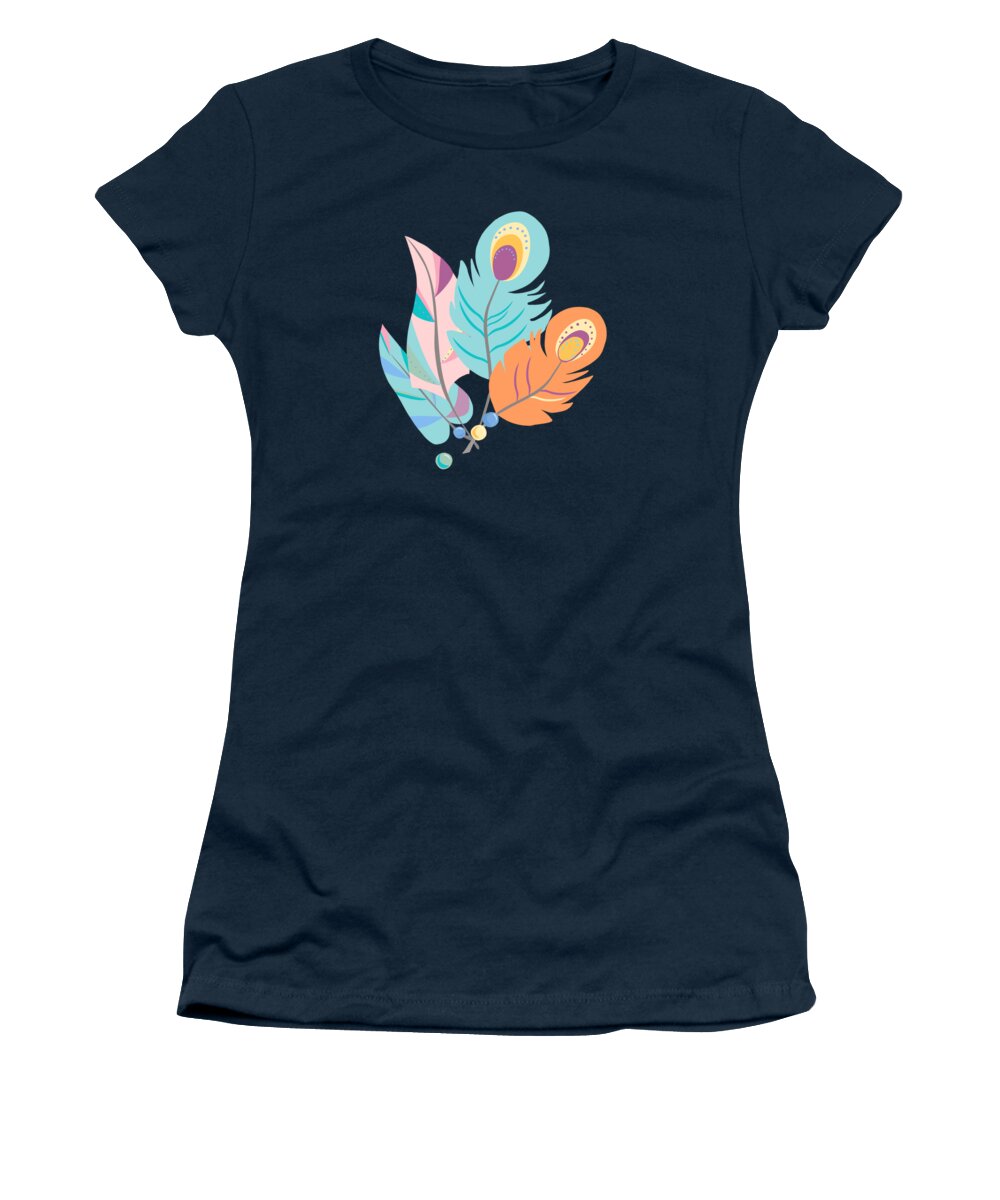 Feather Women's T-Shirt featuring the painting Stylized Peacock Feather Design by Little Bunny Sunshine