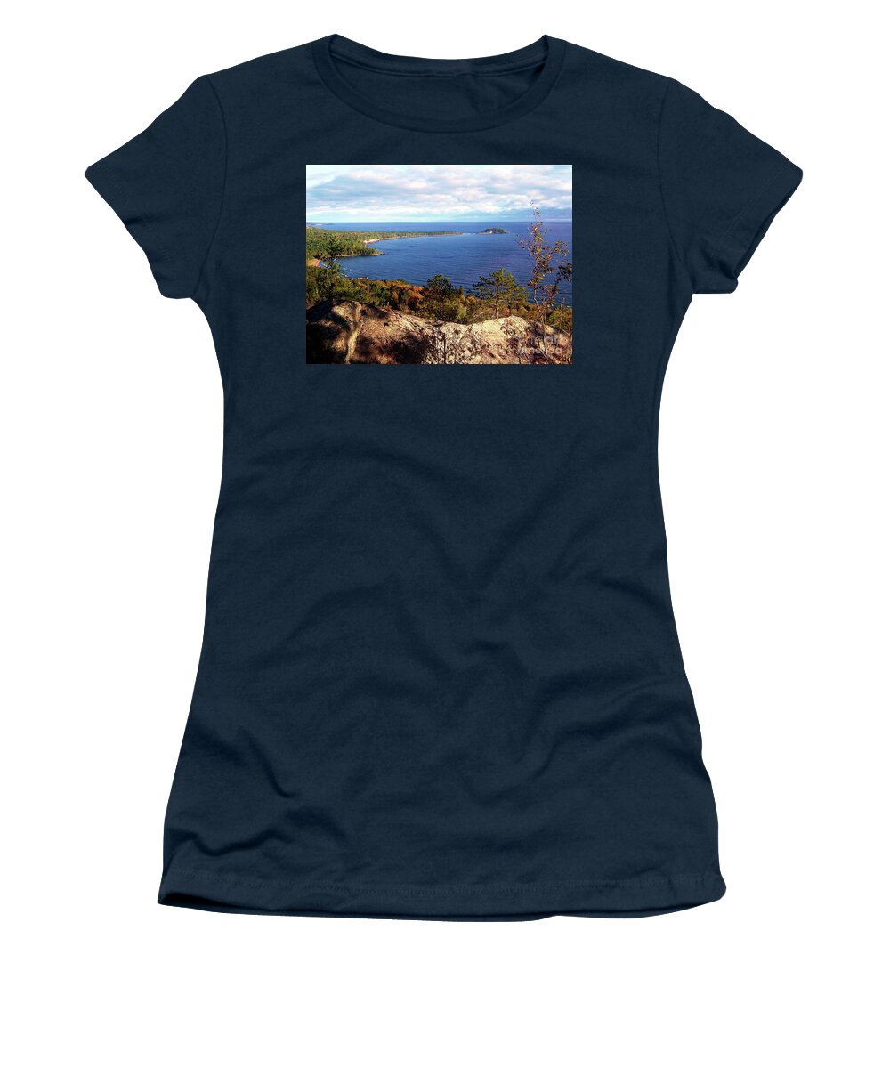 Lake Superior Women's T-Shirt featuring the digital art Sugarloaf Mountain In Autumn by Phil Perkins